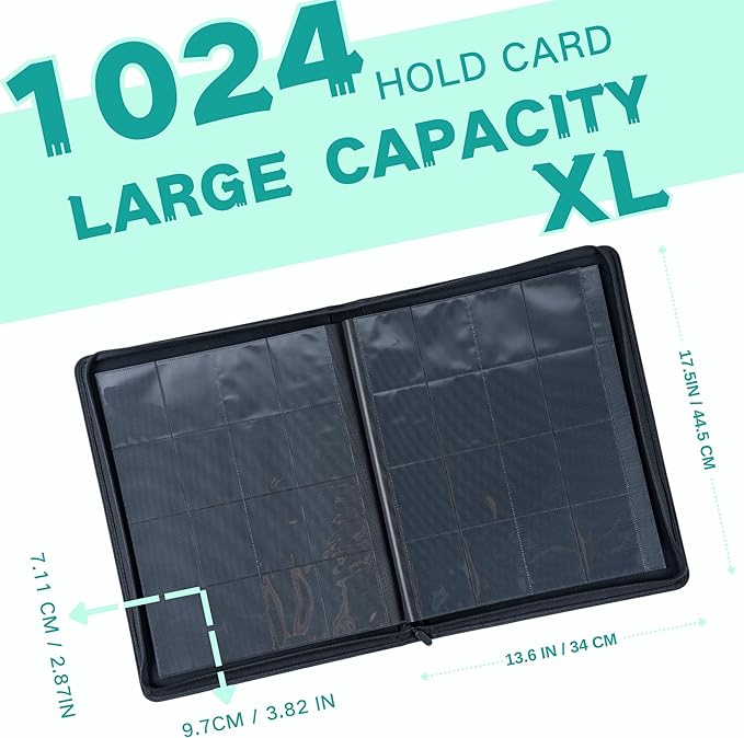 1000+ Pockets Trading Card Binder, 16-Pocket Card Ablum Compatible with MTG,Sports Cards & Other Standard Size Trading Cards (Teal)