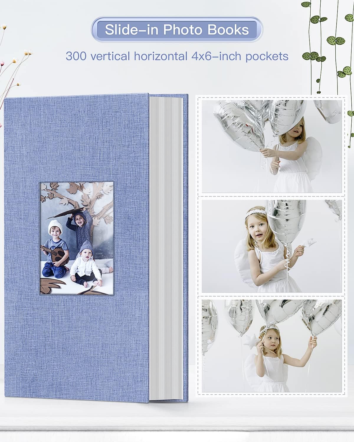 popotop Photo Album 4x6-300 Photos Linen Cover Photo Books with 300 Horizontal Pockets,Slip-in Picture Albums for Family Wedding Anniversary Baby Vacation Pictures