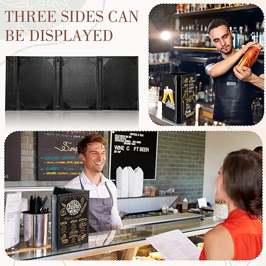 12 Pcs 5 x 7 Inch Triangle Menu Holders for Restaurant 3 Side Leatherette Table Tent Frame Menu Sign Cover Bulk for Restaurant Coffee Cafe Bar Wedding Drink Dessert