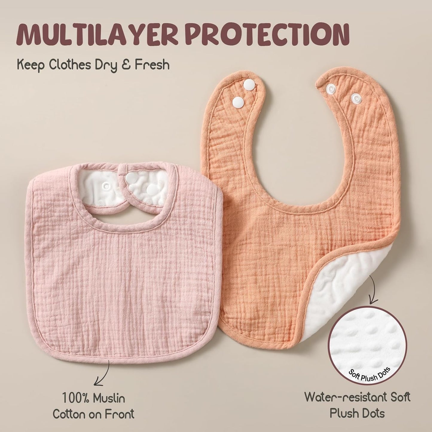 6-Pack Muslin Baby Bibs for Unisex Boys Girls, Cotton Baby Drool Bibs, Drooling and Teething Bibs for Infant