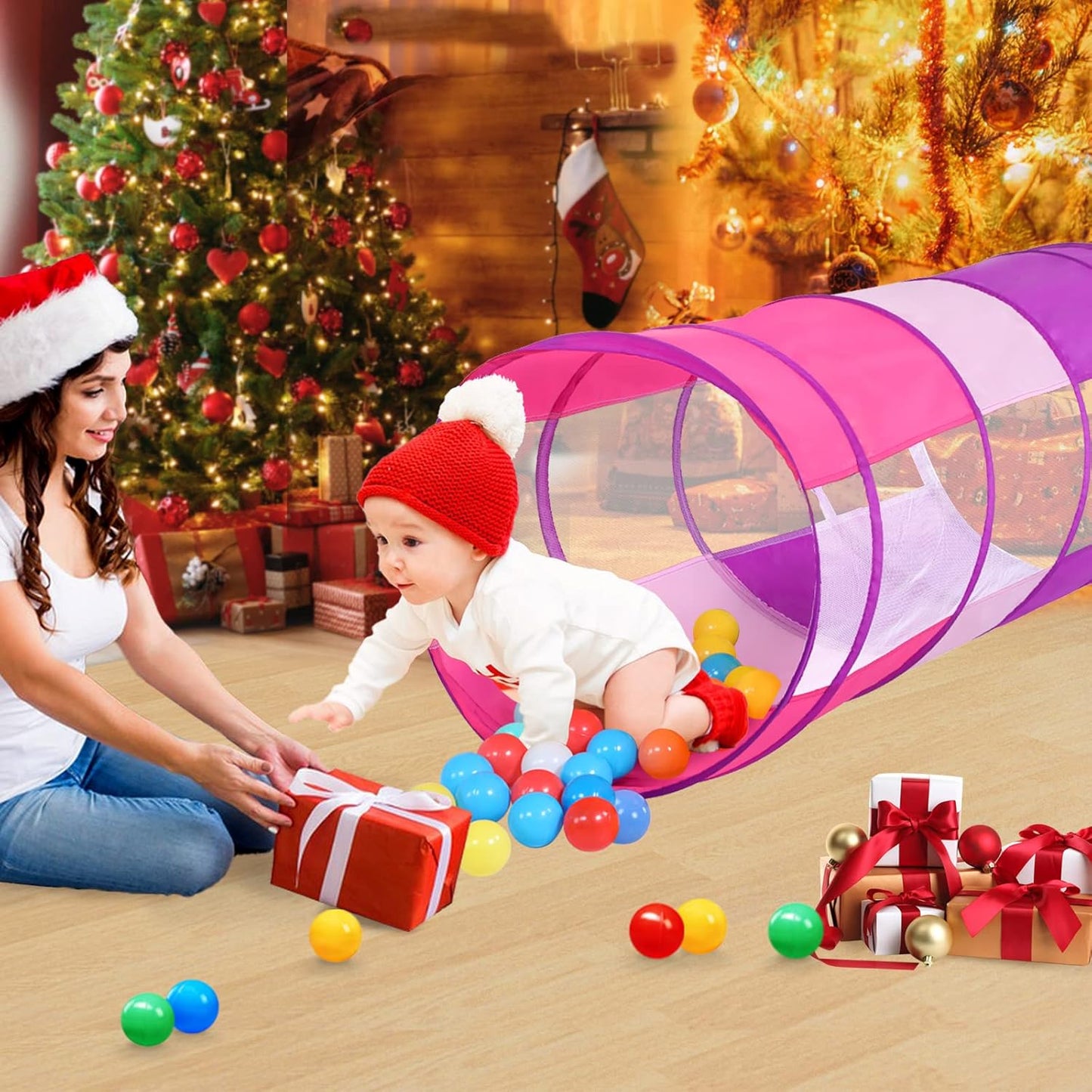 Moncoland Kids Play Tunnel Tent for Toddler, 6-ft Pop Up Crawl Toy Baby Children or Dog Cat with Breathable Mesh, Collapsible Gift Boy & Girl Indoor Outdoor Game(Colorful Mesh)