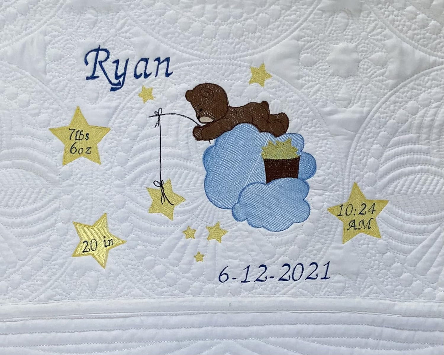 Personalized Baby Blanket Baby Quilt Monogrammed Blankets for Boys and Girls Embroidered Baby Gifts (Teddy Bear Stars)