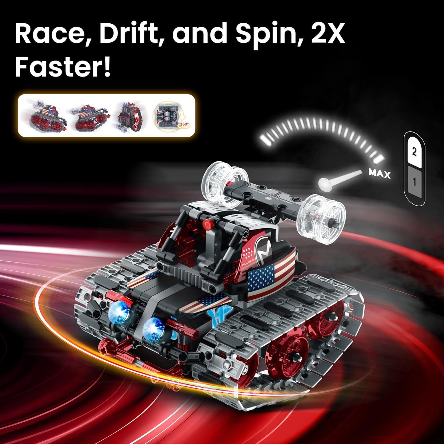 Sillbird Robot Building Kit with Remote Control Gifts for Kids Boys Ages 8-12, STEM Coding Robotic Technic Tracked Racer Car Toys for Birthday - Build 4in1 Model with 631 Pieces