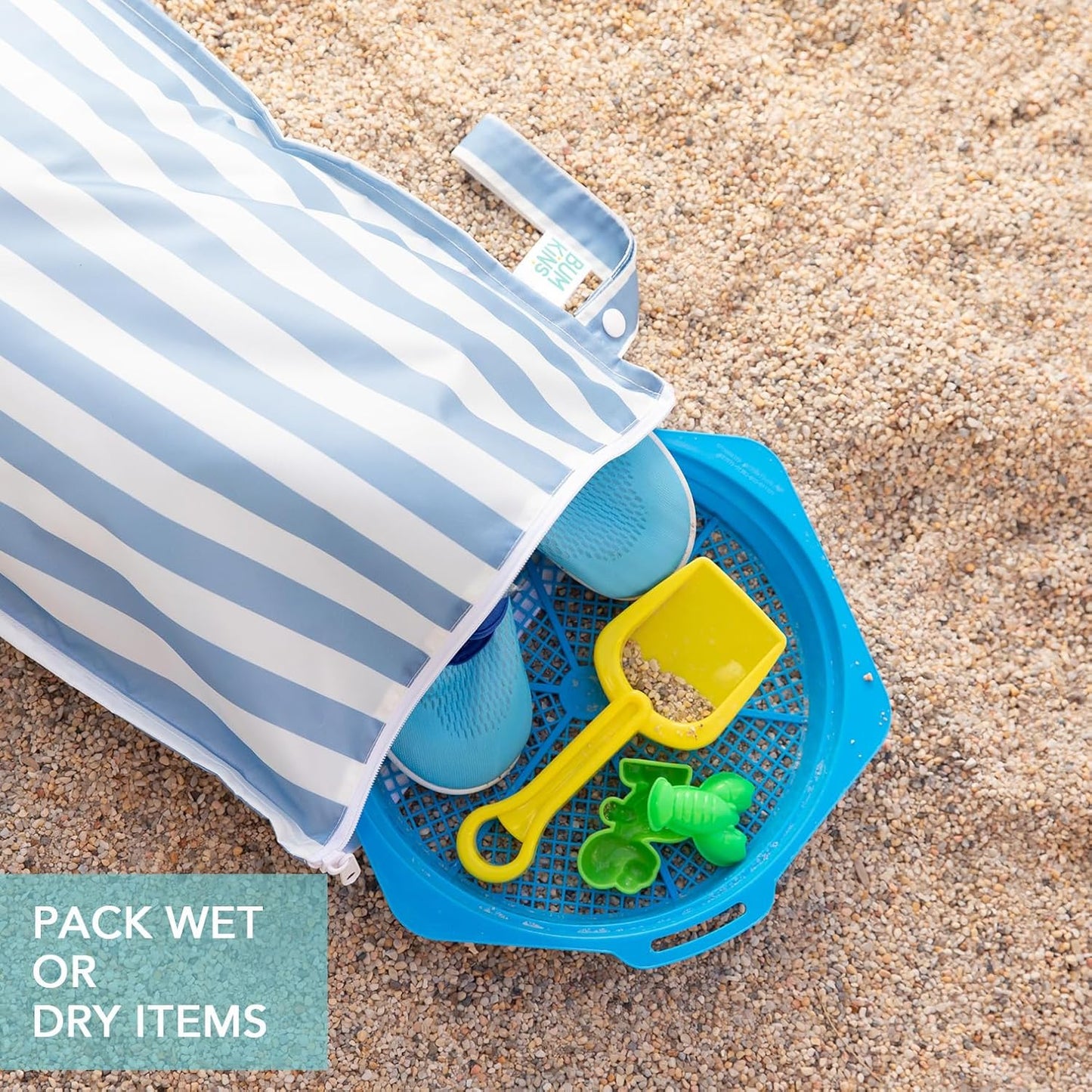 Bumkins - Waterproof Wet Bag - For Baby, Travel, Swim Suit, Cloth Diapers, Pump Parts, Pool, Gym, Toiletry, Strap to Stroller - Reusable & Easy to Clean - 2pk - Yellow & Blue Stripe