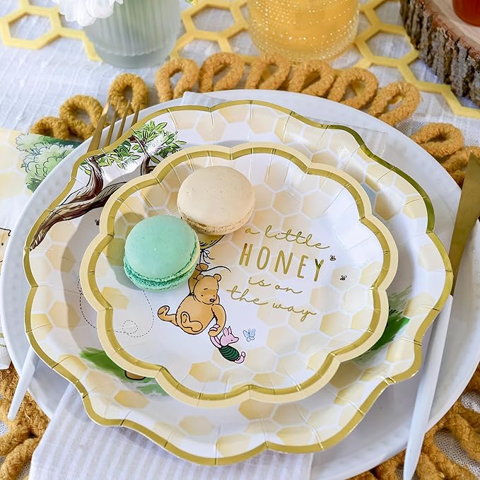 Kate Aspen Honey Bear 78-Piece Winnie Baby Shower Plates and Cups and Napkins Sets for 16 Guests, Classic Winnie Baby Shower Decorations Boy or Girl, Party Paper Plates & Party Supplies