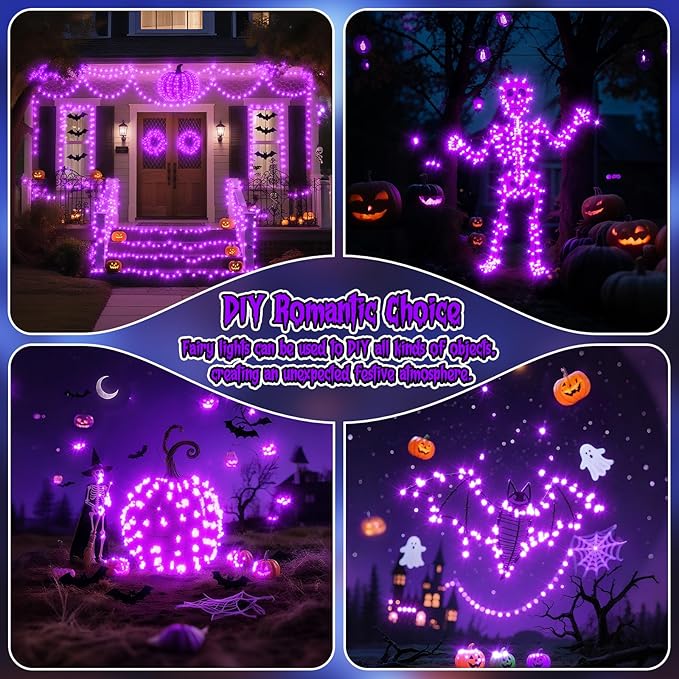TingMiao Halloween Purple Fairy Lights Battery Operate,7.2ft 20 LEDs String Lights Silver Copper Wire for Hallowen Christmas DIY Decoration Wedding Party (6 Pack)