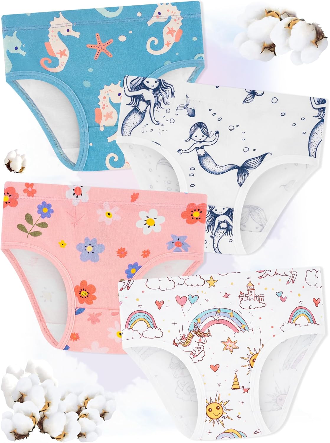 Girls' Underwear,Soft Cotton Tagless Panties for Toddlers' & Little Kids Comfort,Breathable Briefs,8-Pack