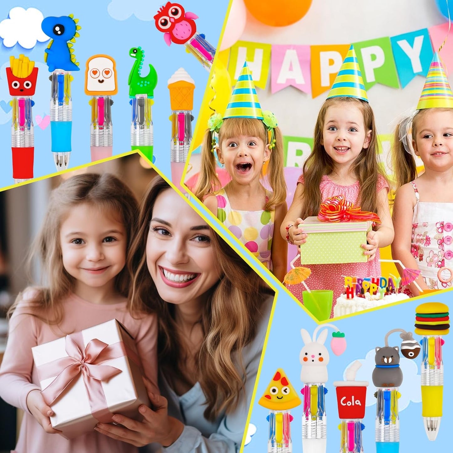 12Pcs Mini Multicolor Pens in One 4-in-1 Cute Pens Bulk for Kids, Ballpoint Pen for Birthdays and Children's Parties, Fun Pen Gifts Assorted Ink Kawaii Pen