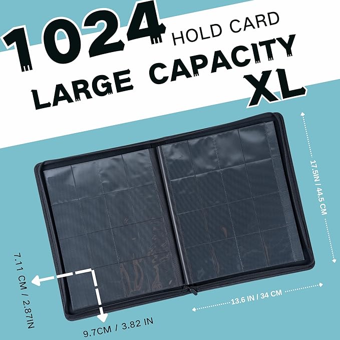 1000+ Pockets Trading Card Binder, 16-Pocket Card Ablum Compatible with MTG,Sports Cards & Other Standard Size Trading Cards (LIGHT BLUE)