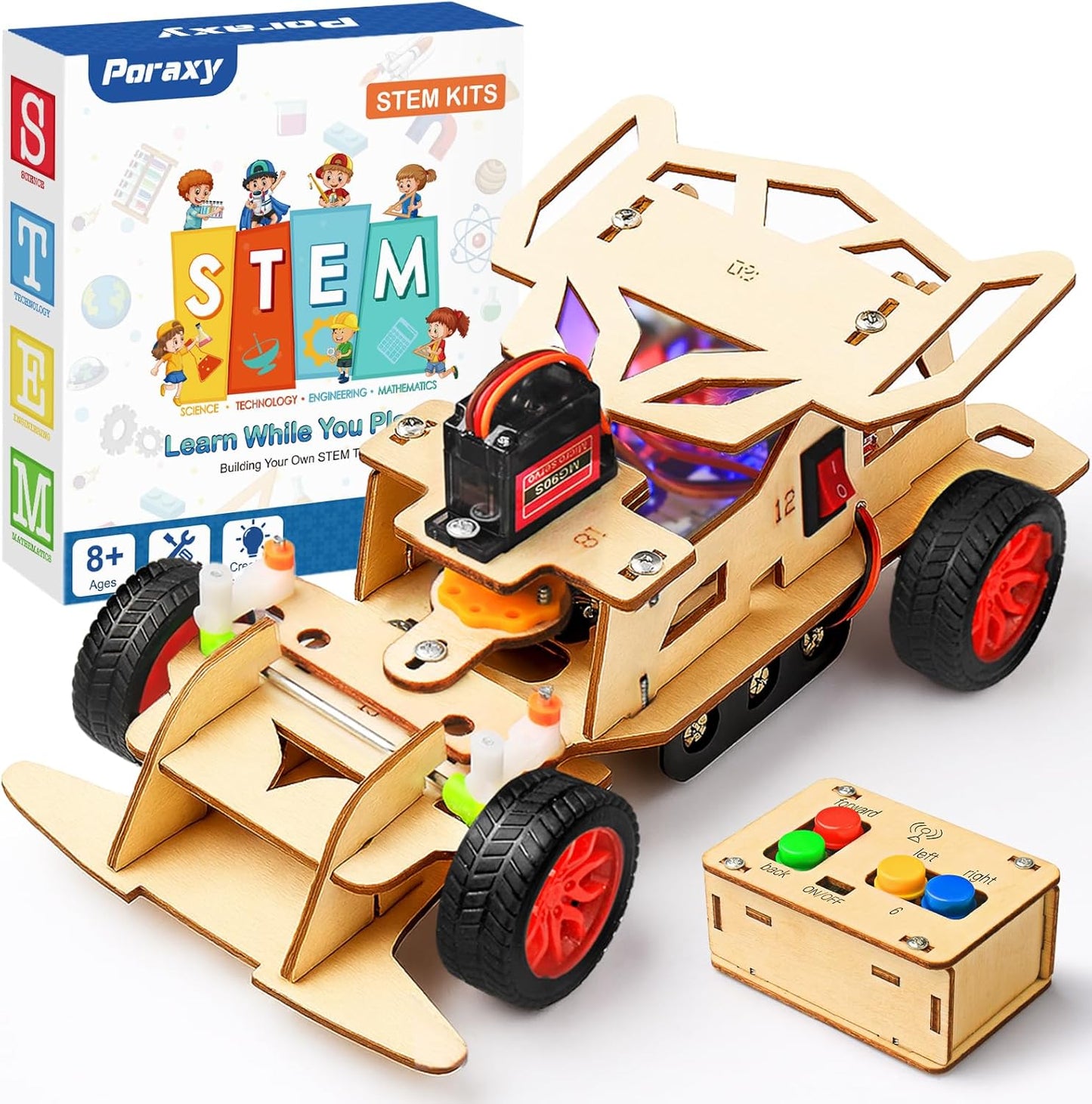 Poraxy STEM Kits for Kids 8-10, STEM Toys for Boys Age 8-12, Remote Control Car, Wooden 3D Puzzles 8-13 Science Projects Building Model, Birthday Gifts for 8 9 10 11 12 13 14 Year Old Teen Boys Girls