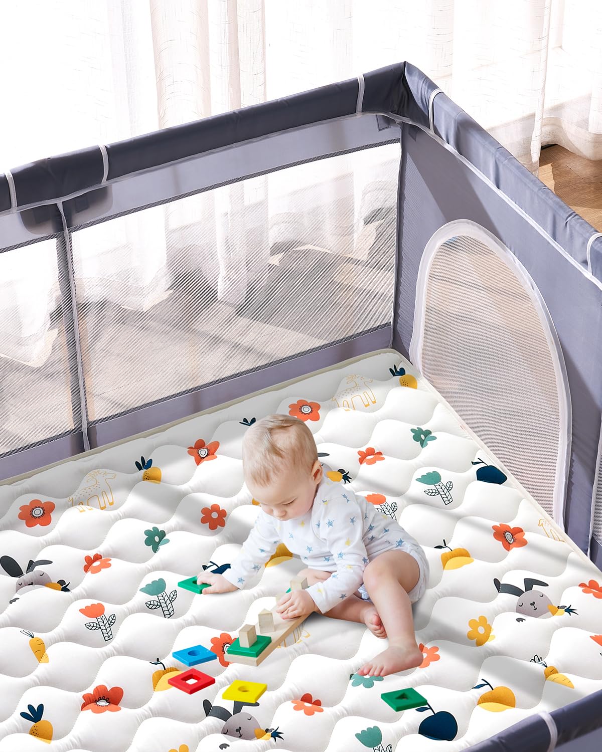 Odorless Premium Foam Baby Play Mat 47" x 47", Soft Microfiber Fabric Crawling Mat for Floor- Comfortable and Hypoallergenic, Non-Slip Cushioned Floor Playpen mat for Infants,Babies,Toddlers
