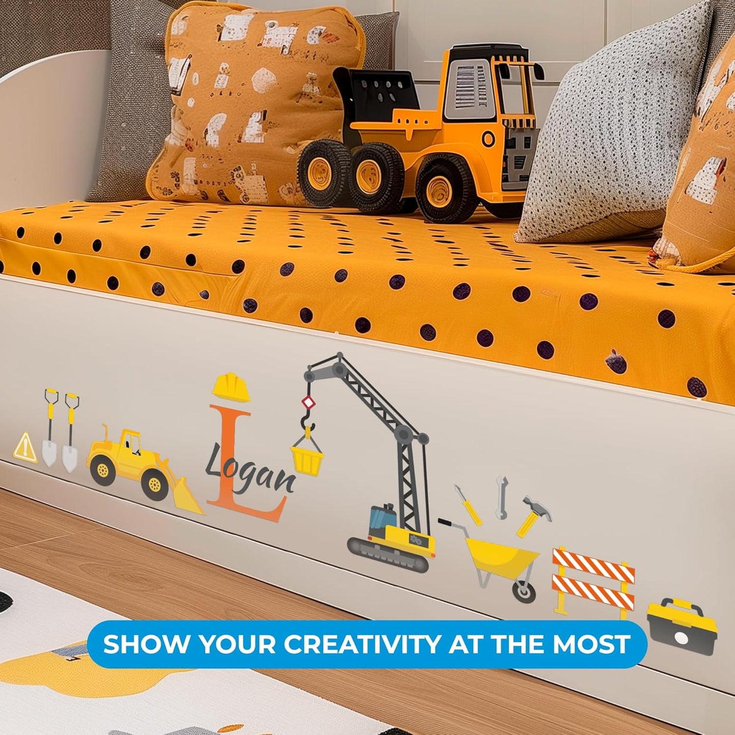 Custom Toddler Construction Crane Wall Decal I Personalized Name Decals for Walls I Nursery Wall Decal for Toddler Room Decorations I Crane Baby Sticker for Bedroom W22 x18 H (Small)