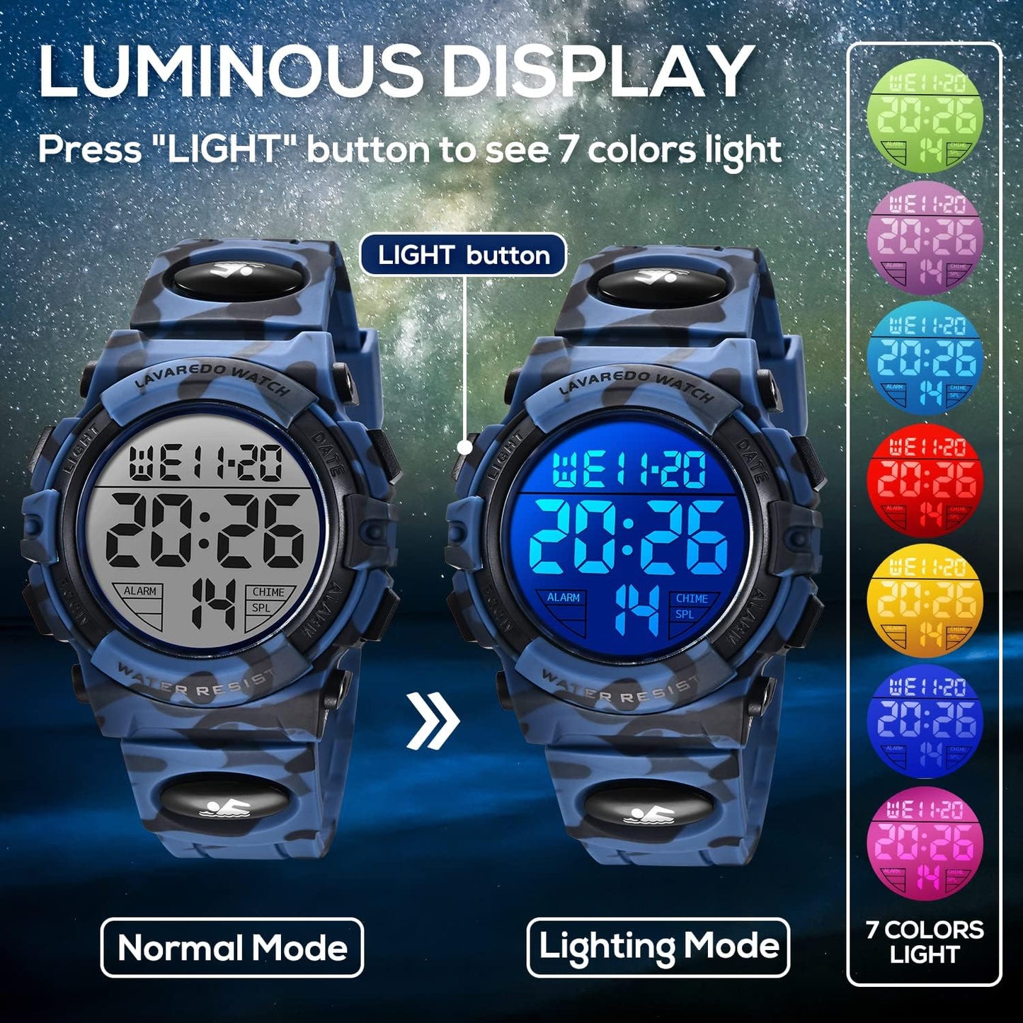 Kids Watch,Boys Watch for 3-15 Year Old Boys,Digital Sport Outdoor Multifunctional Chronograph LED 50 M Waterproof Alarm Calendar Analog Watch for Children with Silicone Band,Kids Gift