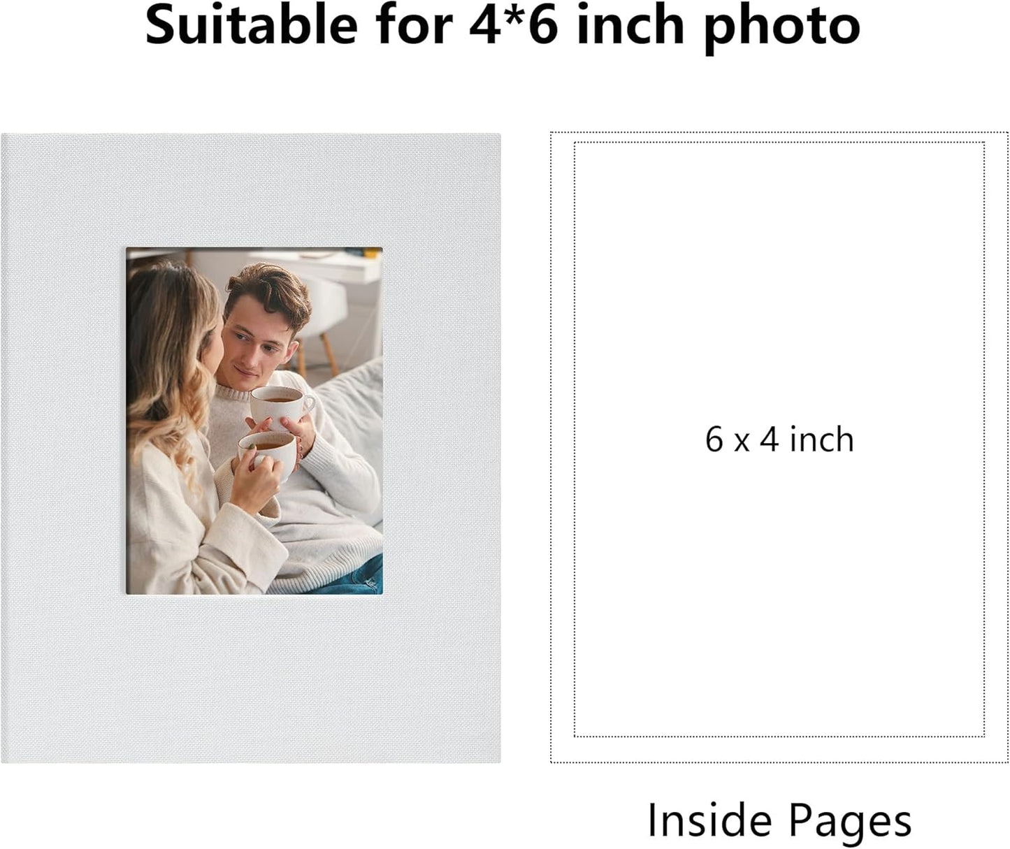 Small 4x6 Photo Album 100 Pockets Linen Cover with Front Window Portable Mini Picture Book for Family Travel Wedding and Memory Keepsake Organizer White