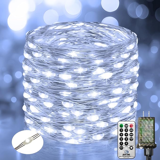 btfarm Fairy Lights Plug in with Remote, 33FT 100 LED Outdoor Twinkle Lights Waterproof with Timer, 8 Modes Indoor String Lights for Bedroom Patio Garden Wedding Christmas Decoration, Cool White