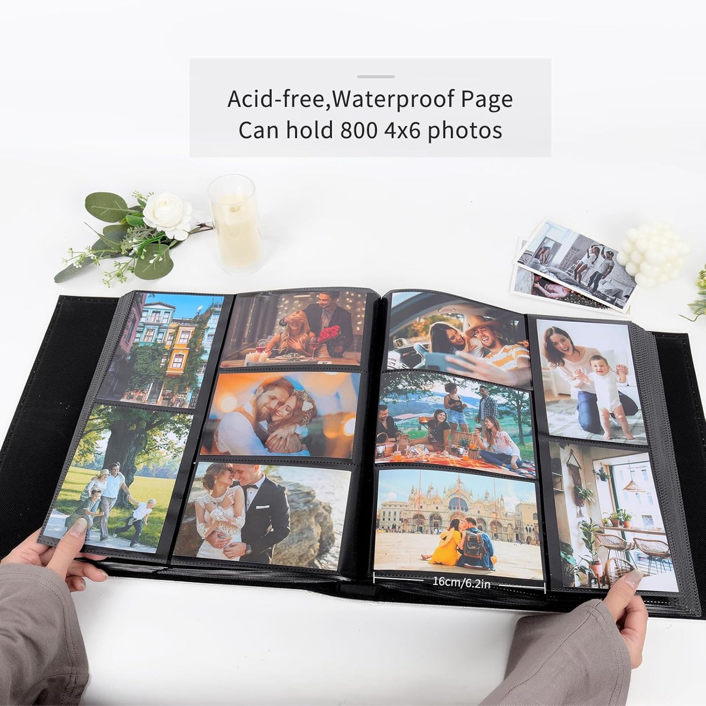 RECUTMS Photo Album 4x6 800 Photos Large Capacity Memories Photo Album for Wedding Family Baby Anniversary Pictures Leather Cover Picture Album Book with Black Inner Pages(White)