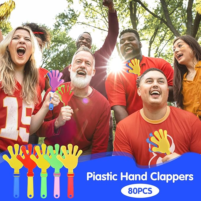 80 Pcs Hand Clappers, 7.48 Inch Noise Makers Bulk, Party Clappers Noisemakers for Sports Events, Birthday Extravaganzas(Colorful)