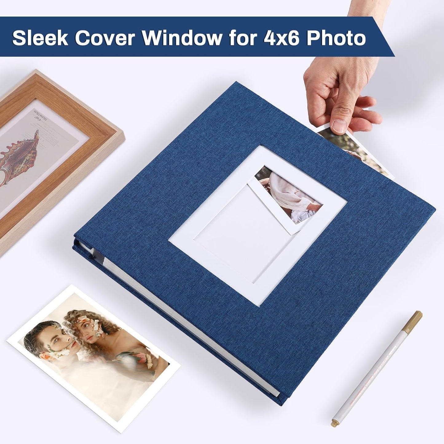 Photo Album Self Adhesive Pages Scrapbook Large Magnetic Photo Albums with Sticky Pages Scrapbooks for Wedding Baby for 4x6 5x7 8x10 Picture Photo Books 11x10.6 Blue 40 Pages