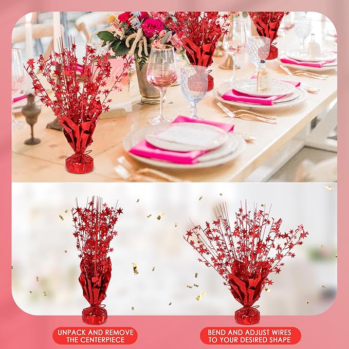 6 Pack Star Table Centerpieces for Party, Birthday Table Decorations for Kids Adults, Party Centerpieces for Tables for Wedding Baby Shower Graduation Holiday Event (Red)
