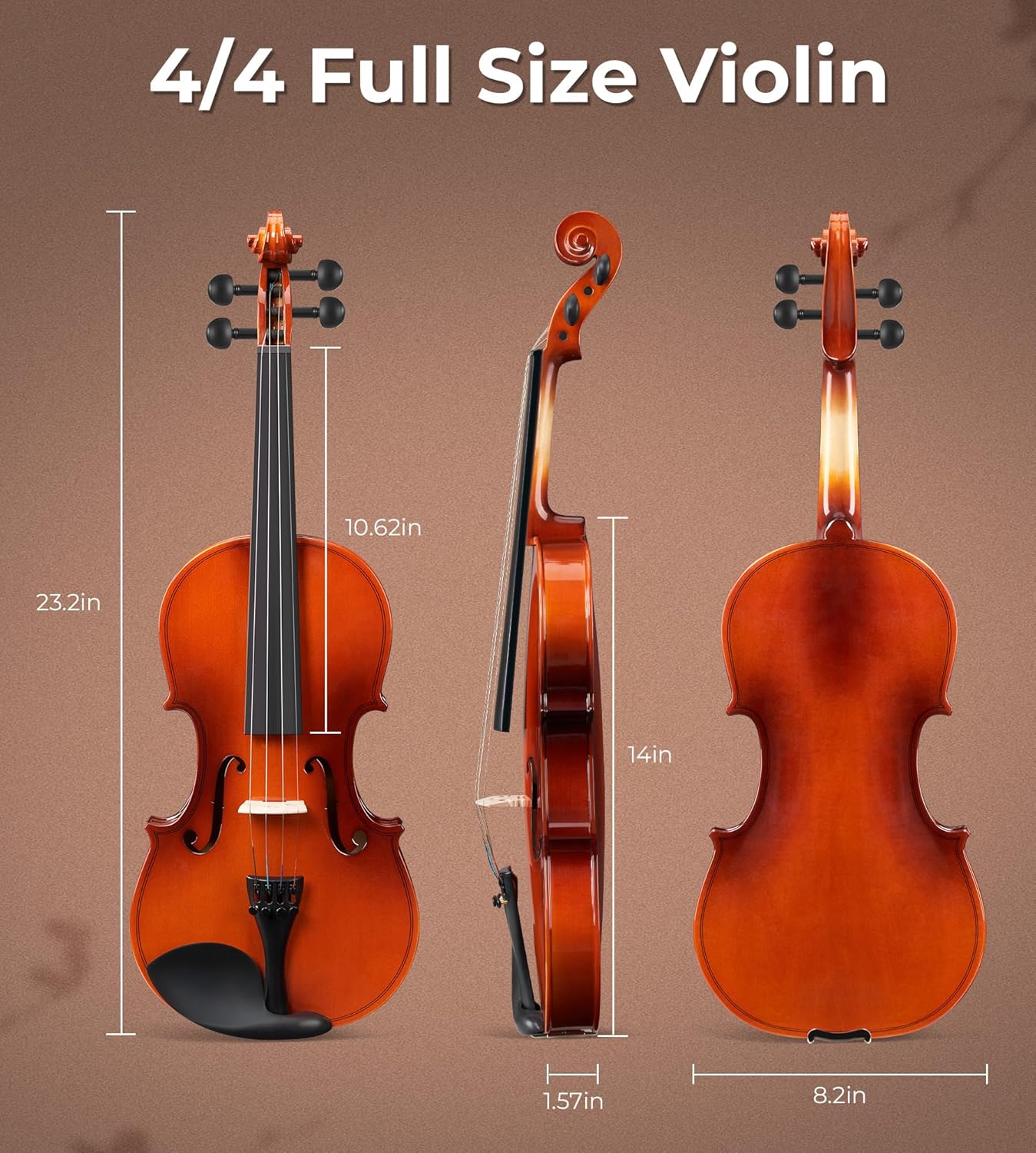 Vangoa Violin 4/4 Full Size Fiddle Set, Handcrafted Spruce Acoustic Violins Bundle Kit for Beginners Adults Kids 11+, Starter Violin Outfit with Hard Case, Strings, Bow, Tuner, Mute, Notes Sticker