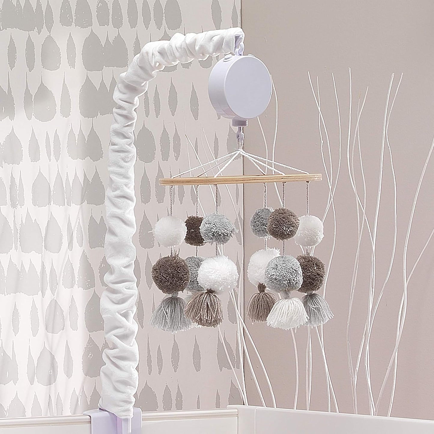 Lambs & Ivy Signature Pom Pom Musical Baby Crib Mobile - White/Gray
