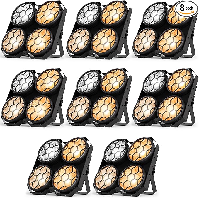 Stage Lights, 4X100W COB Spotlight LED Par Can Retro Lights, 2 in 1 Cool White & Warm White DMX512 Sound Activated Blinder Uplights for Events Parties Wedding Church Concert Studio Show Dance - 8Packs