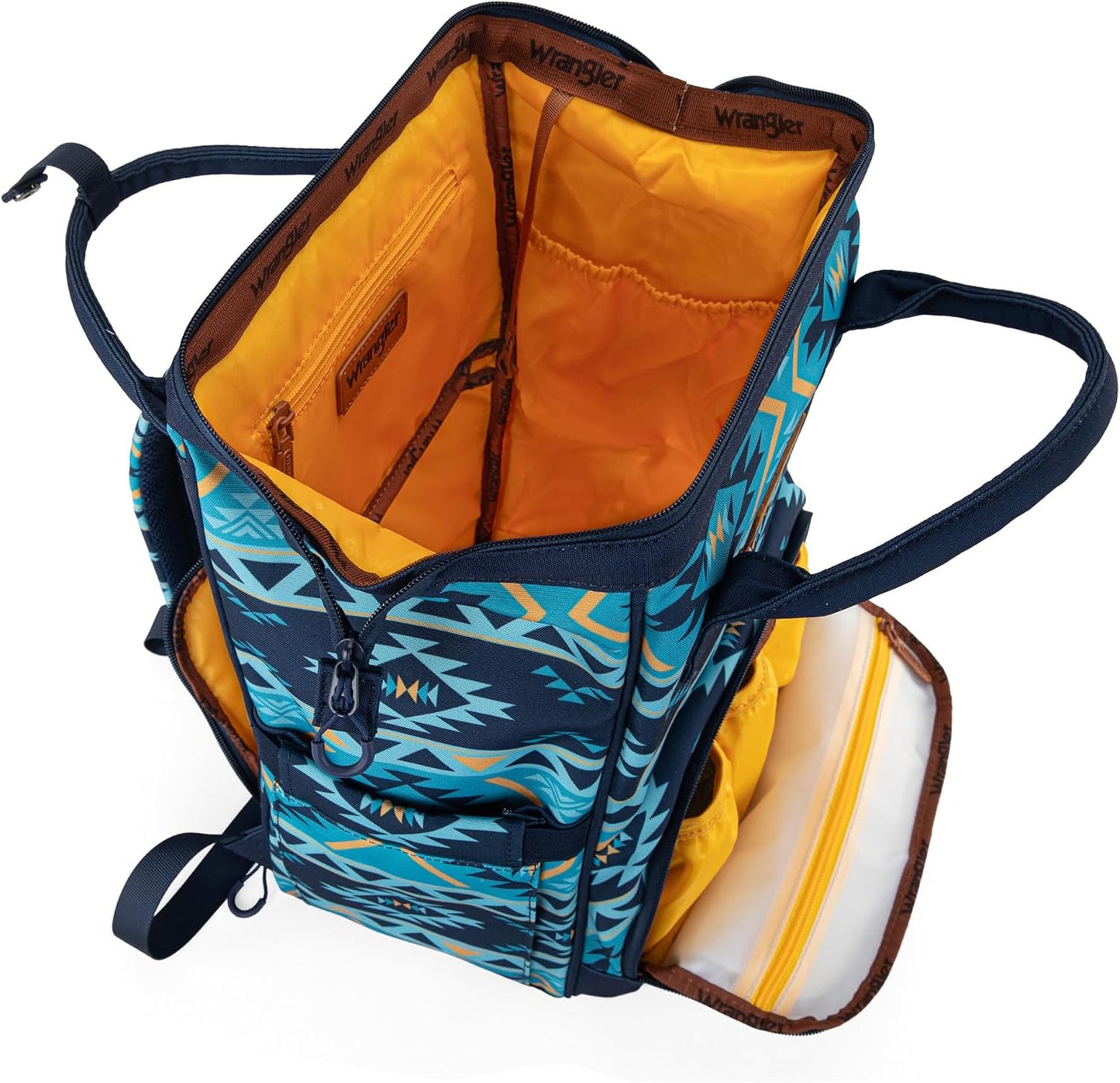 Wrangler Aztec Backpack Organized Daypack Travel Baby Bag with Stroller Strap and Side Bottle Pockets