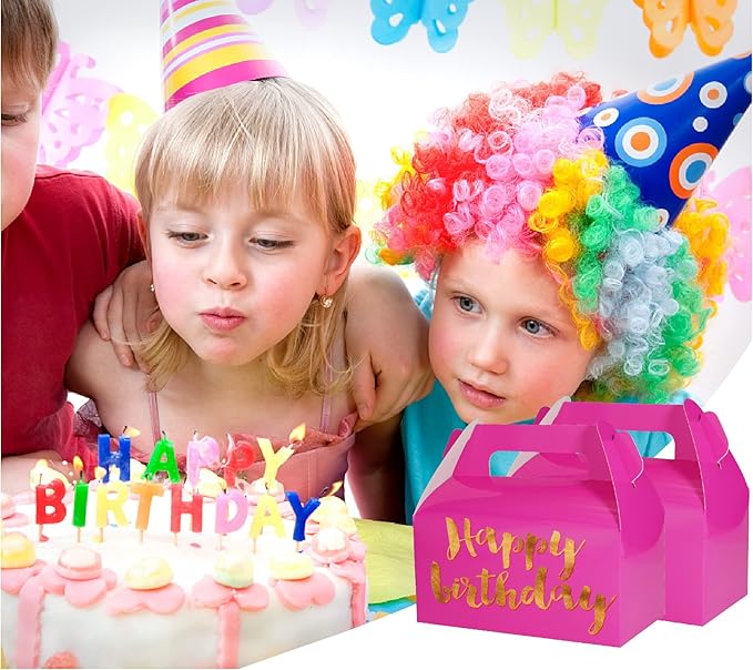 UnicoPak 30 Pack Shiny Hot Pink Gable Gift Boxes Party Favor Boxes, Candy Treat Boxes Goodie Bags for Candy, Treats, Girl Theme Birthday Party Wedding Valentine Baby Shower – 6.5x3.5x3.5 Inches