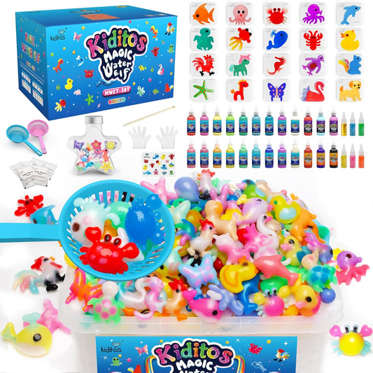 Kiditos Magic Water Elf Toy Kit–Squishies for Kids, 24 Gels+6 Glitter Powders&20 Molds, Magic Gel Water Pets Sensory Toy, Fun DIY Craft Kit, Party Favors, Birthday & Christmas Gifts for Kids Ages 3+