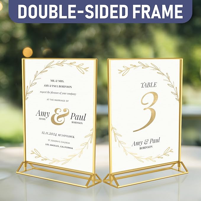 Gold Picture Frames Double-Sided, 6-Pack 8.5x11 Acrylic Table Number Holders, Clear Easel Stands for Signs, Gold Frames for Wedding Table Numbers, Menu Holders, and Photo Displays for Events and Décor