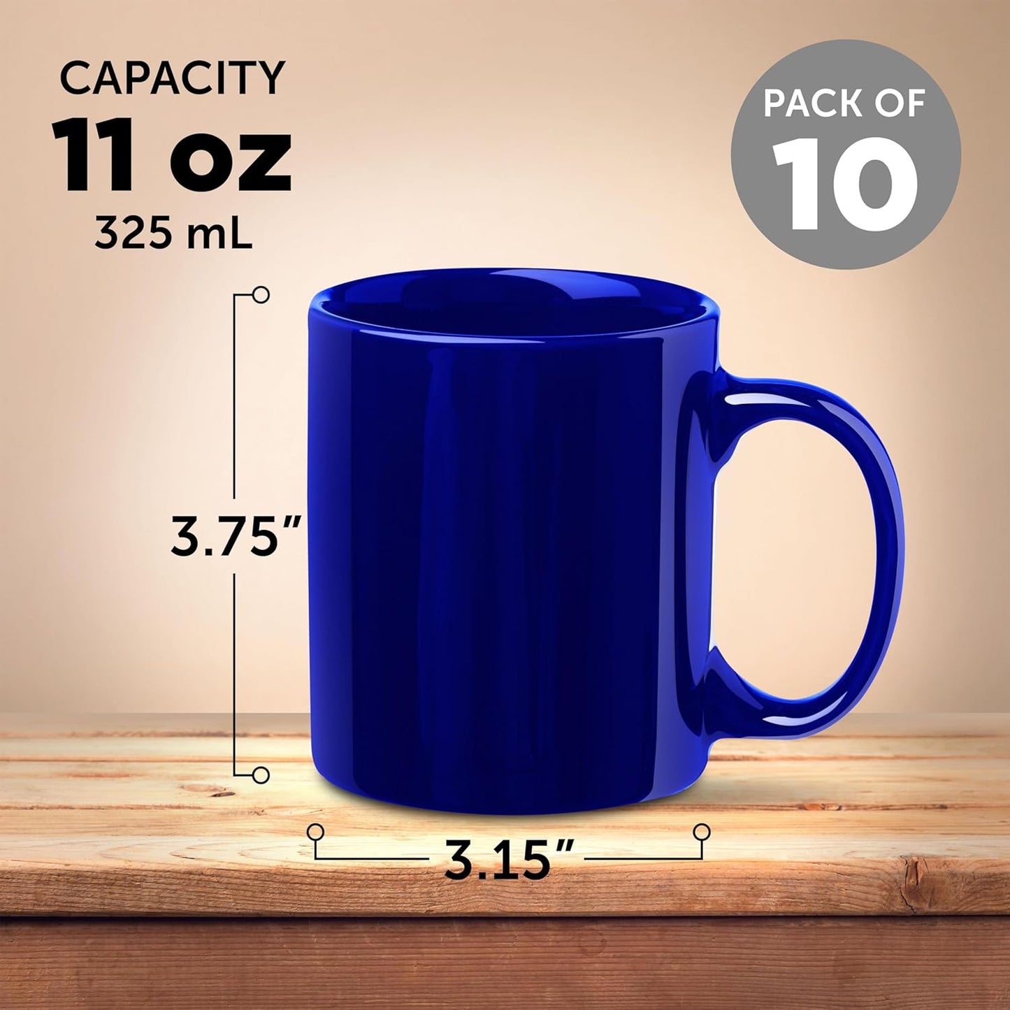 DISCOUNT PROMOS Ceramic Coffee Mugs 11 oz. Set of 10, Bulk Pack - Coffee cup set, Iced coffee cup, Gaming mug - Cobalt Blue