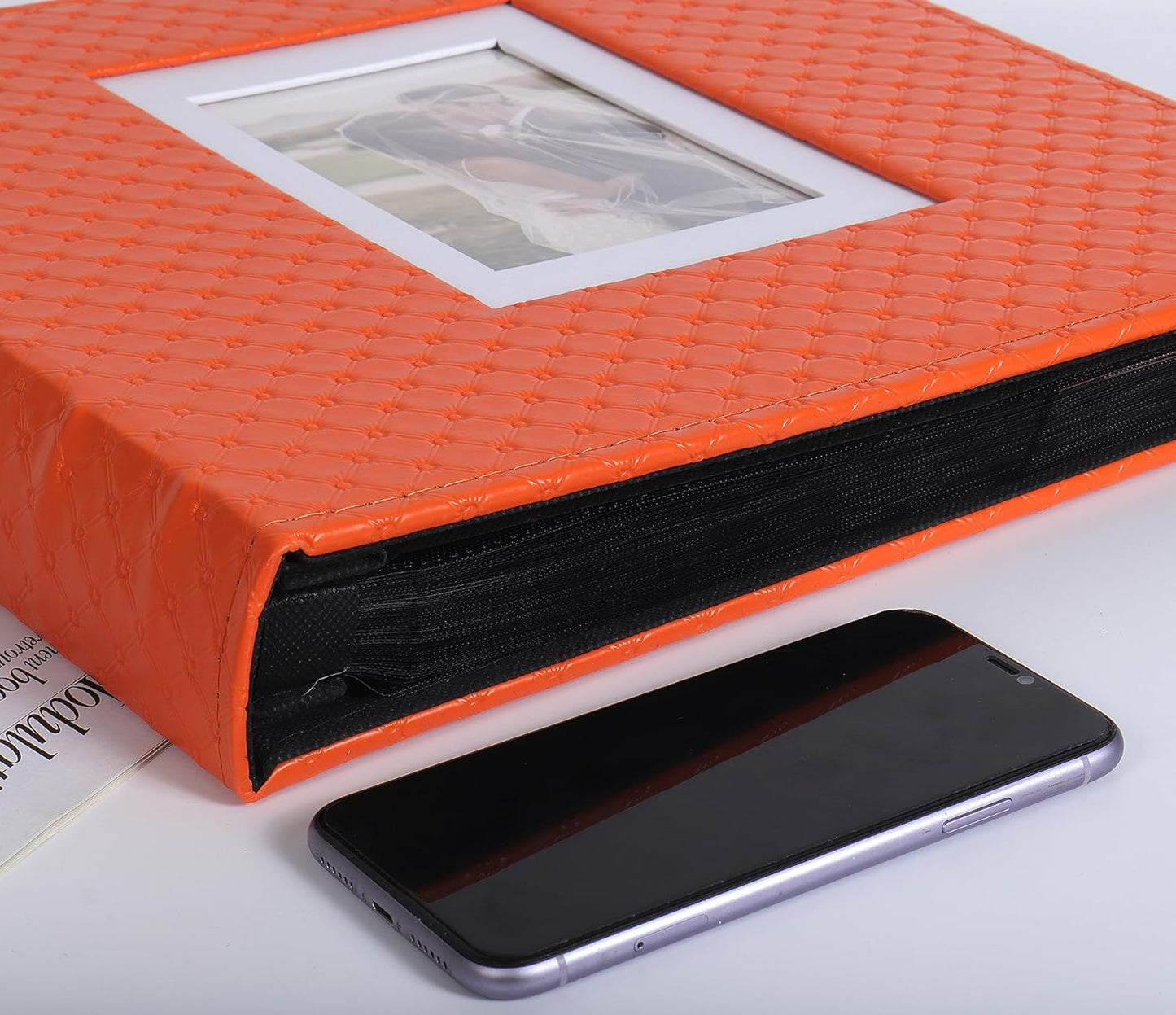 RECUTMS Photo Album 4x6 600 Photos Black Inner Page Button Grain Leather Large Capacity Pockets Pictures Album Birthday Christmas Wedding Anniversary (Orange)