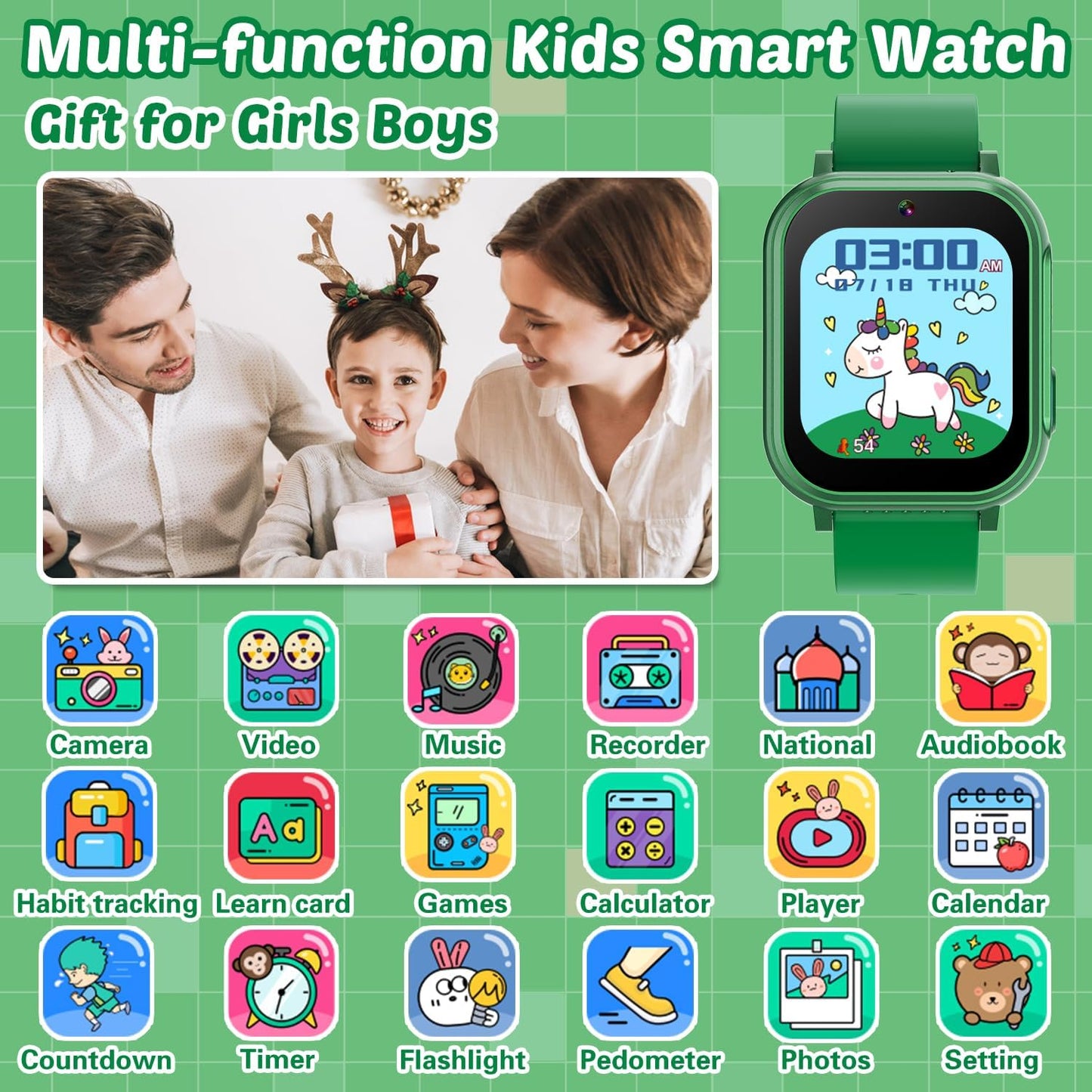 Waterproof Smart Watch for Kids Boys Toys Age 5-12 with 32 Games, Dual Camera, Habit Tracking, Music Player, Video, Alarm Clock, HD Touchscreen Kids Smart Watch Gift for Kid Age 6 7 8 9 10