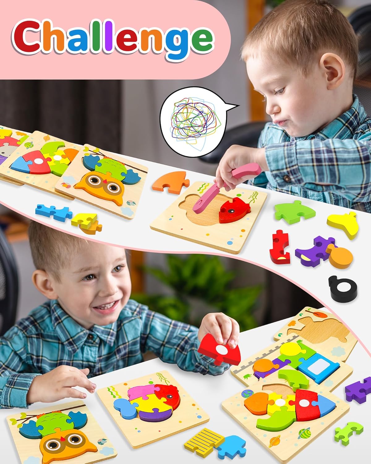 Yetonamr Wooden Toddler Puzzles Gifts Toys for 1 2 3 Years Old Boys Girls, 12 Vehicle Shape Montessori Toy Educational Blocks Kids Toys Gift Baby Learning Toy Age 1-3, 2-4