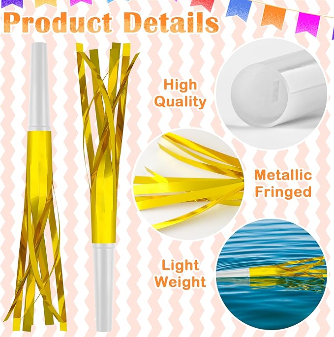 24 PC Multi Party Blowers for Adults Party Horns Birthday Blowers Noisemakers Blowouts Whistles Metallic Fringed Party Blower for Birthday Sporting Events Graduation