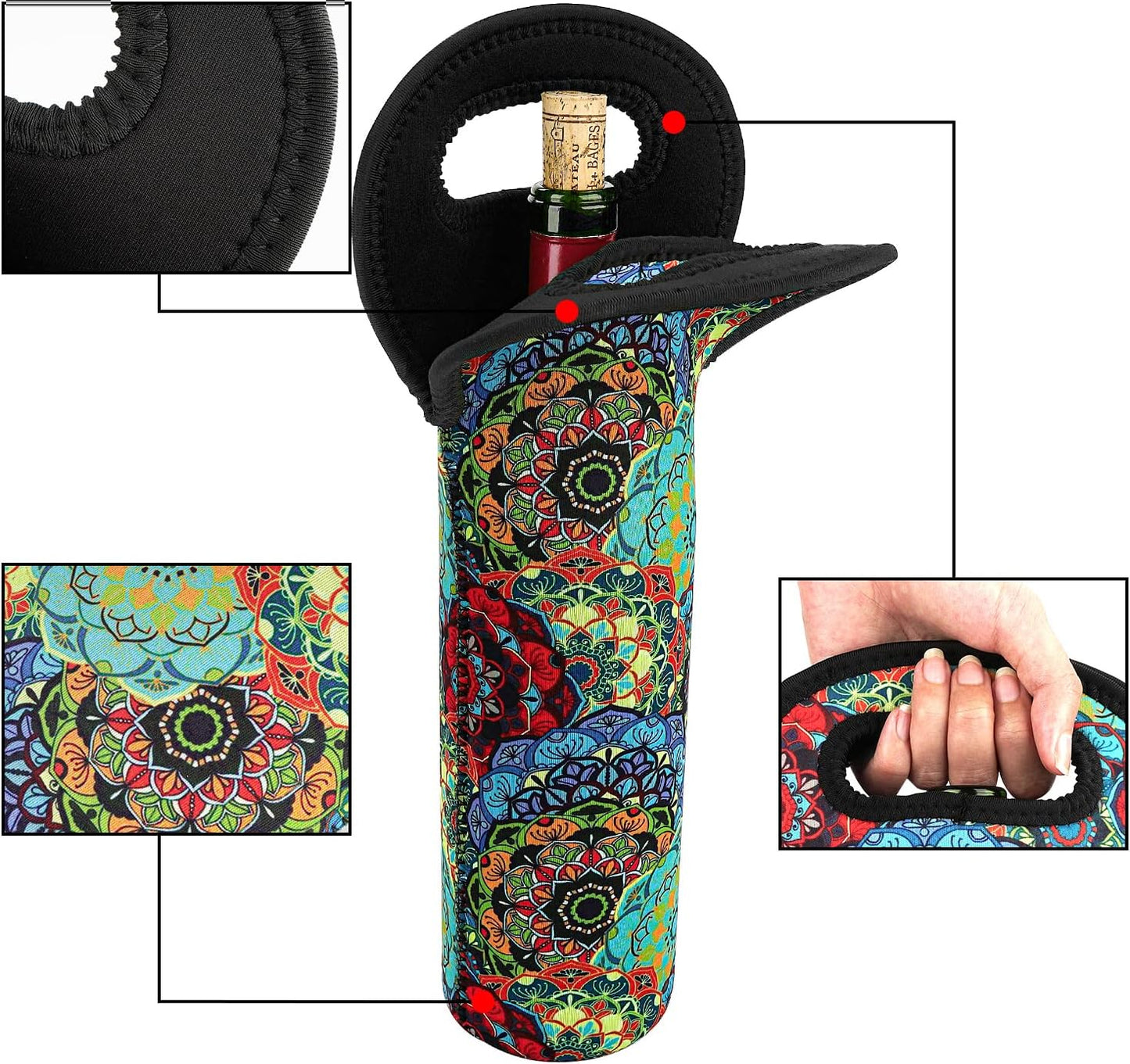 Wine Bag, Wine Carrier Tote Bag, Wine Bottle Protector, Insulated Neoprene Hand Bag, Wine Bags for Wine Bottles Gifts, Wine Bottle Holder for Travel with Secure Carry Handle (2 Pack)