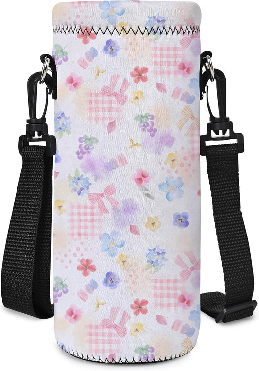 Neoprene Water Bottle Carrier Bag with Adjustable Shoulder Strap for Men Women Walking Hiking,Portable Insulated Holder Case for Stainless Steel/Glass/Plastic Bottles