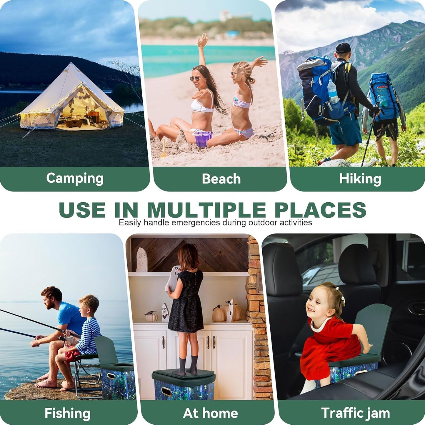 Upgrade XL Portable Toilet for Adults, Extra Large Portable Travel Floding Toilet, Camping Tall Toilets with Lid for Adults and Kids Compact Potty for Car,Hiking,Beach and Camping