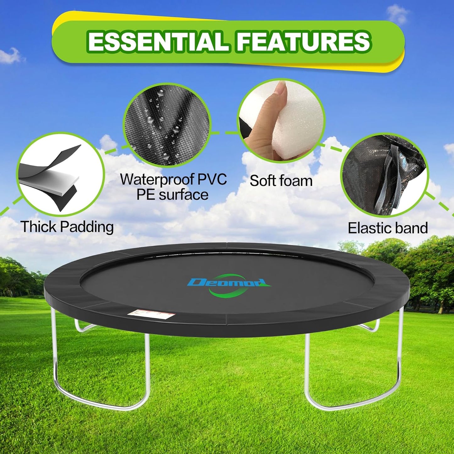 Trampoline Pad, 10FT 12FT 14FT Trampoline Replacement Safety Pad, Universal Trampoline Pads, Spring Cover, Waterproof, Tear Resistant, Round Arch Trampoline Parts for Kids