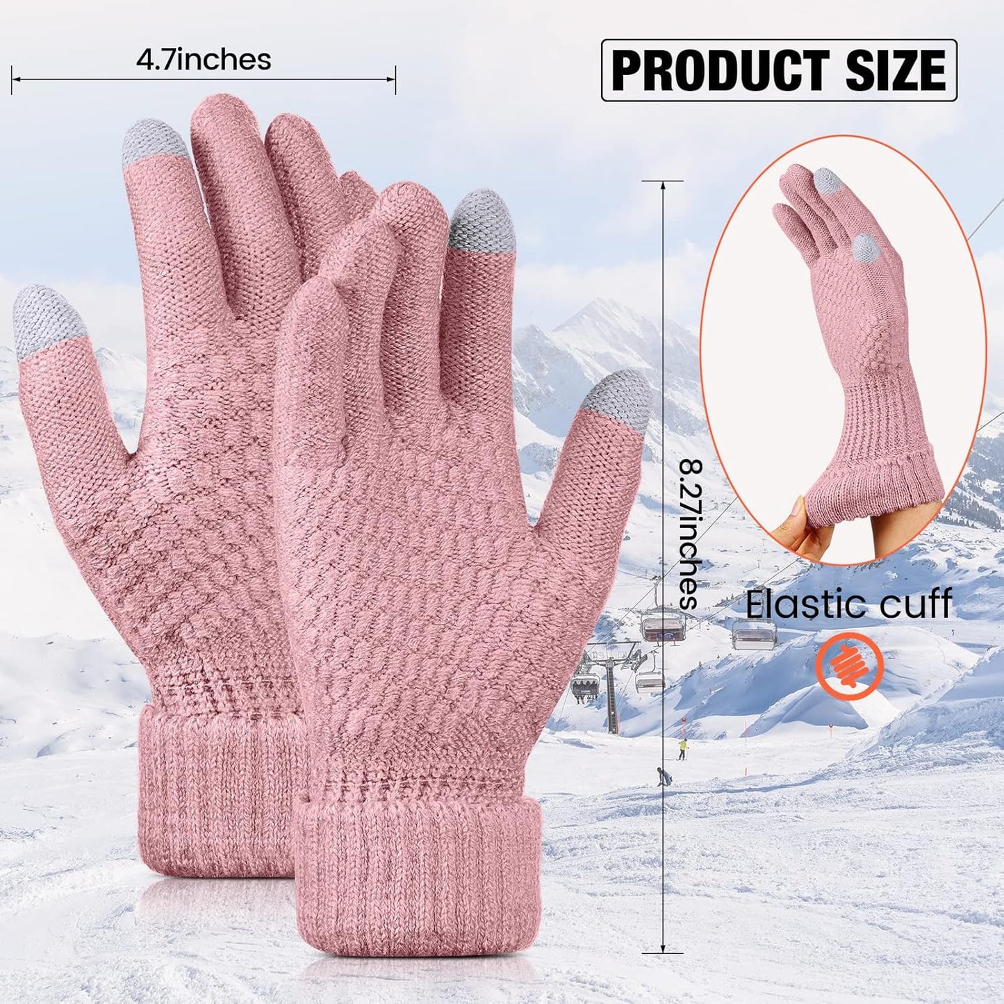 Geyoga 2 Pairs Women's Winter Touch Screen Gloves Soft Warm Fleece Lined Knit Elastic Cuff Winter Texting Gloves