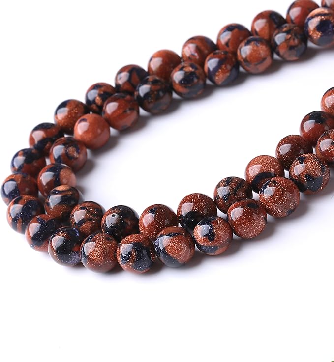 Galaxy Blue Gold Sandstone 12MM Beads for Jewelry Making DIY Craft Gemstone Beads Kit (12mm, 30pcs) Cosmic Crystal Pebbles for Bracelets, Necklaces, Home Decor