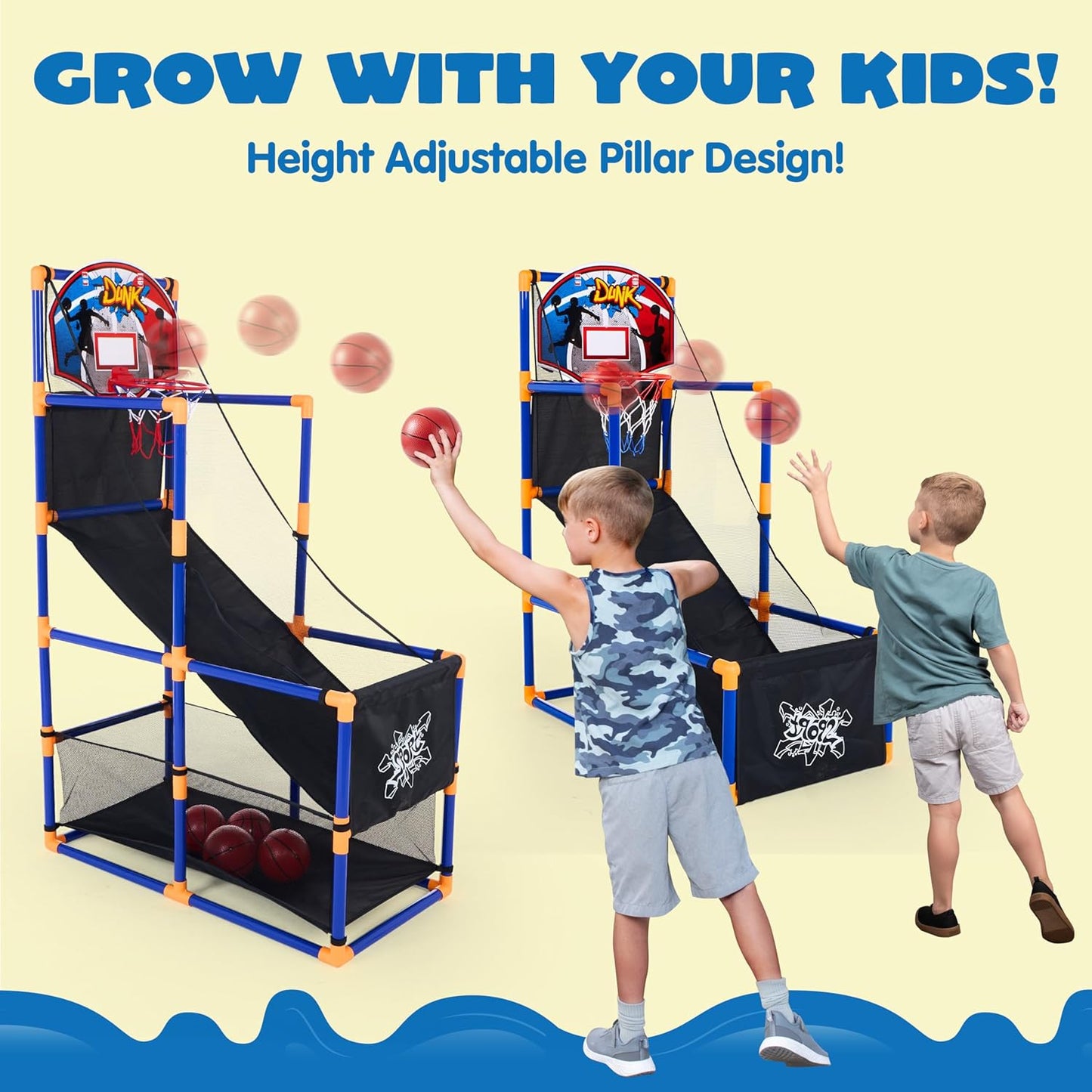 JOYIN Arcade Basketball Game Set with 4 Balls and Hoop for Kids 3 to 12 Years Old Indoor Outdoor Sport Play - Easy Set Up - Air Pump Included - Ideal for Competition