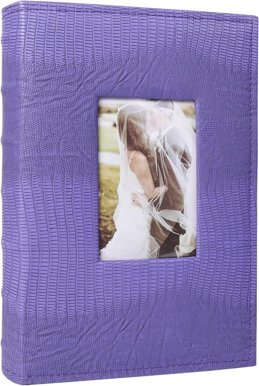 RECUTMS Photo Album Holds 300 4x6 Photos with Memo Areas, Slip in Pockets PU Leather Cover Photo Book with Front Window for Memories Couple Kids Family Pictures (Purple)