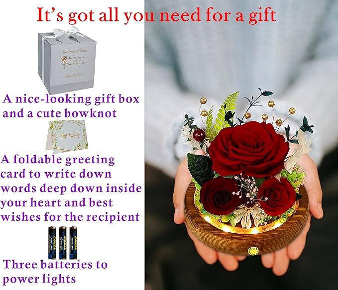 Valley of Rain & Forest Long-Lasting Real Flowers, Unique Floral Gift for You to Send Love for All Occasions, for Indoor Decoration (Dark Red Rose Arrangement)