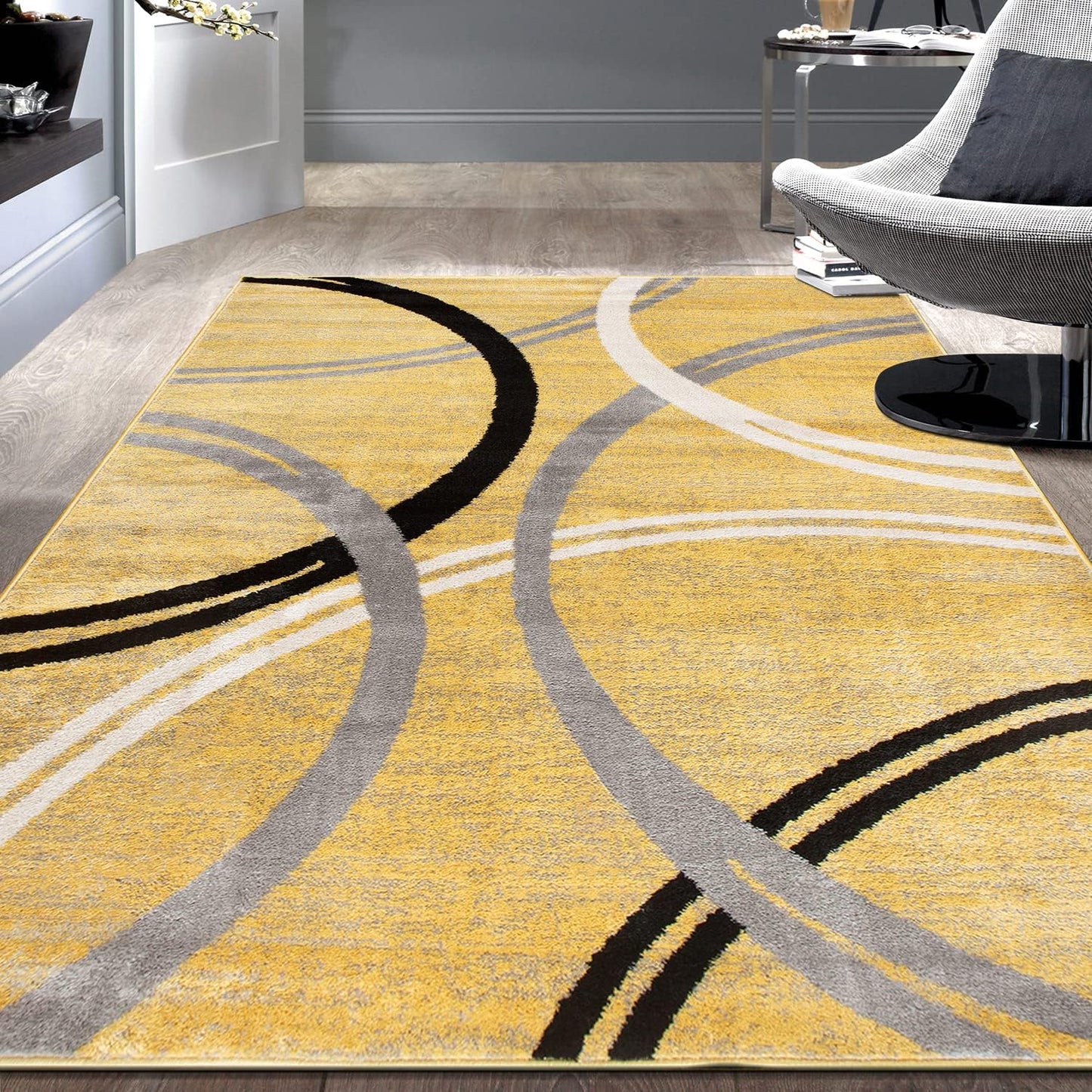 Rugshop Modern Wavy Circles Design Area Rug 5'3" x 7'3" Yellow