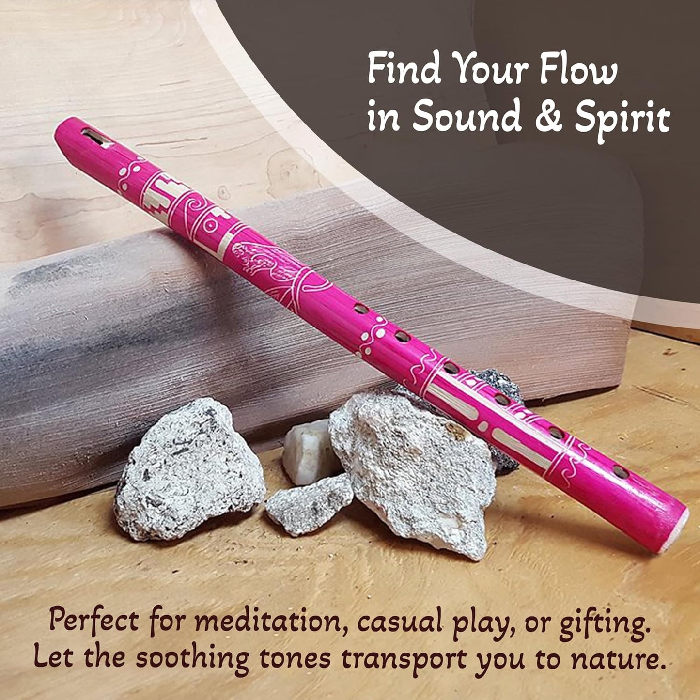Mia Jewel Shop - Handmade Colored Bamboo Wooden Flute | Tribal Nature Pattern | Native Recorder for Beginners, Meditation & Music Lovers (Hot Pink)