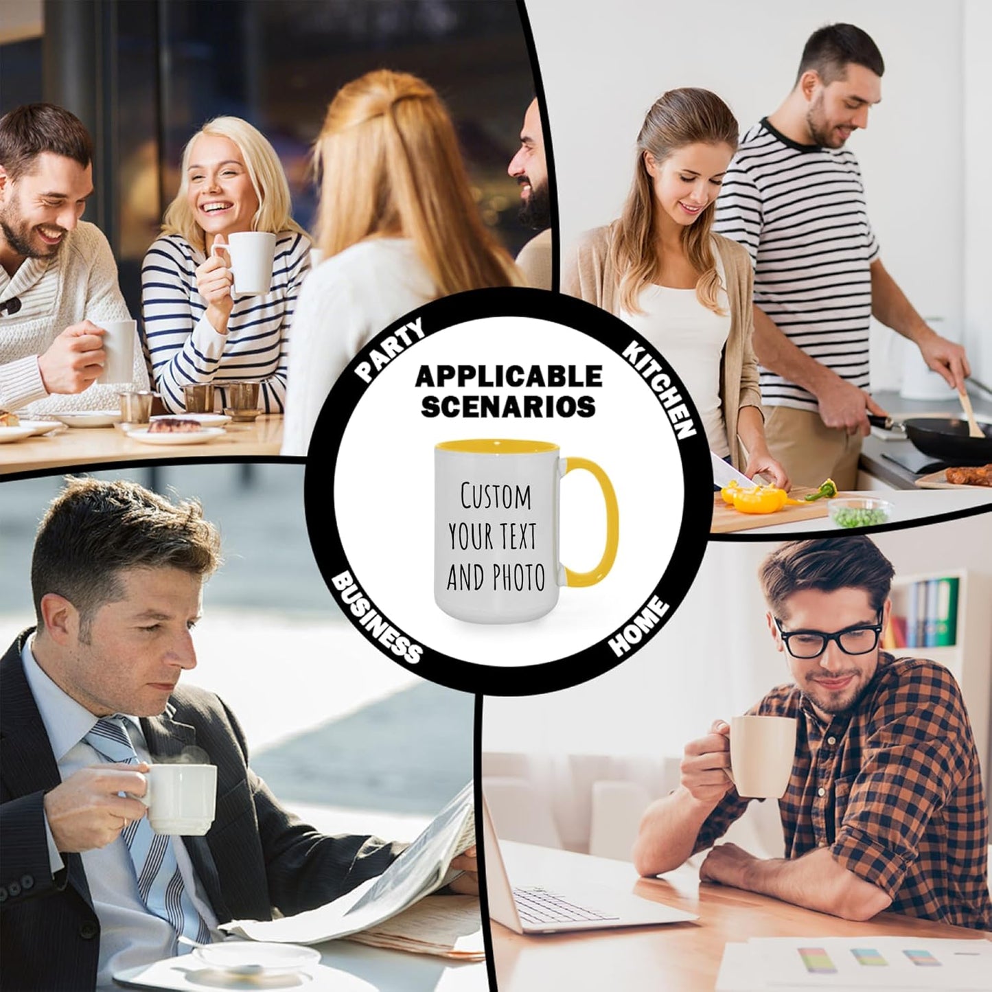 Custom Mug Upload Your Picture Personalized Coffee Mug with Photo Text Name Customized Cup Unique Ideas Gifts for Men Women Mom Dad Girlfriend Boyfriend Friend Family (Yellow, 15oz)