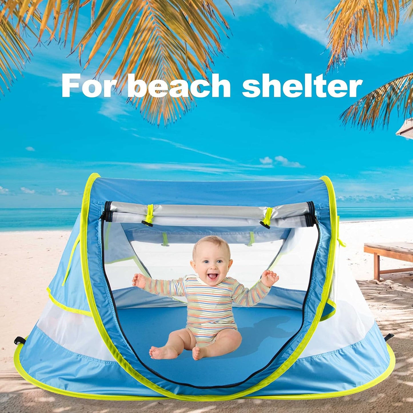 Poray Portable Baby Beach Tent with UPF 50+ Sun Shelter,Mosquito Net and Sunshade, Ideal Pop Up Kids Travel Tent with Carry Bag & 2 Stakes,Outdoor Indoor Play and Sun Protection