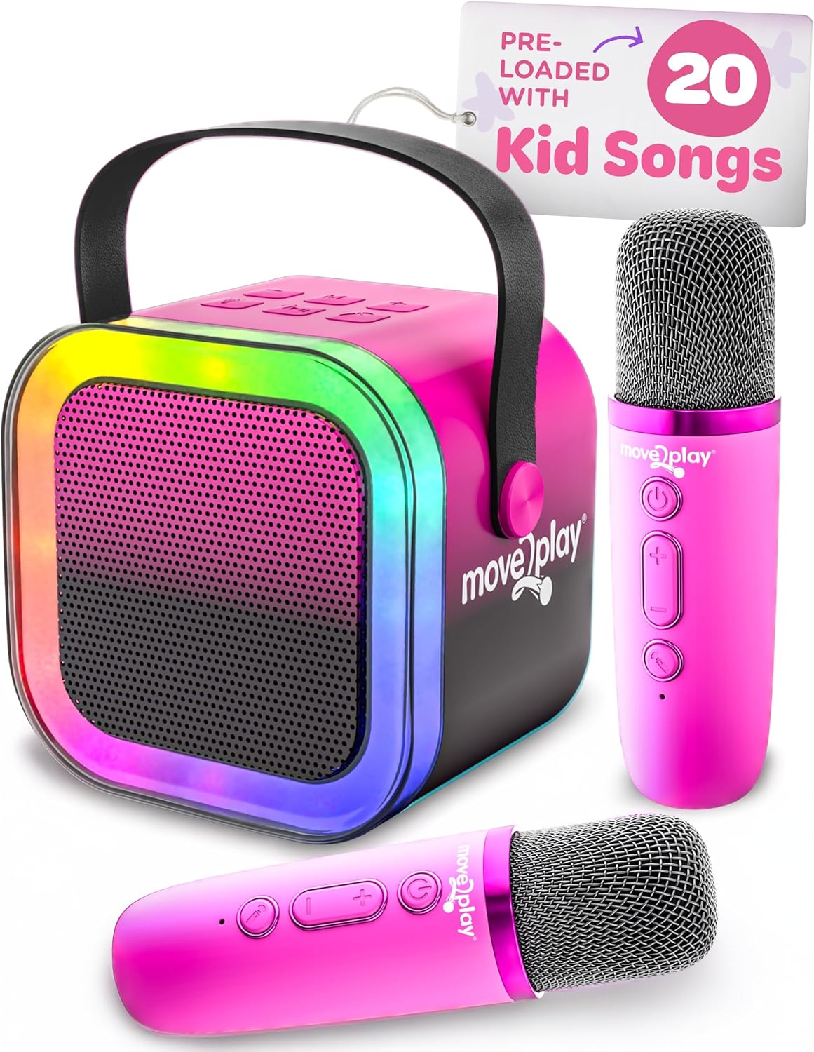 Move2Play, Karaoke Machine for Kids | Includes 20+ Kid Songs | 2 Microphones | Connect with Bluetooth | 3, 4, 5, 6, 7+ Year Old Gift | Toy for Girls, Boys, & Toddler | Birthday Present