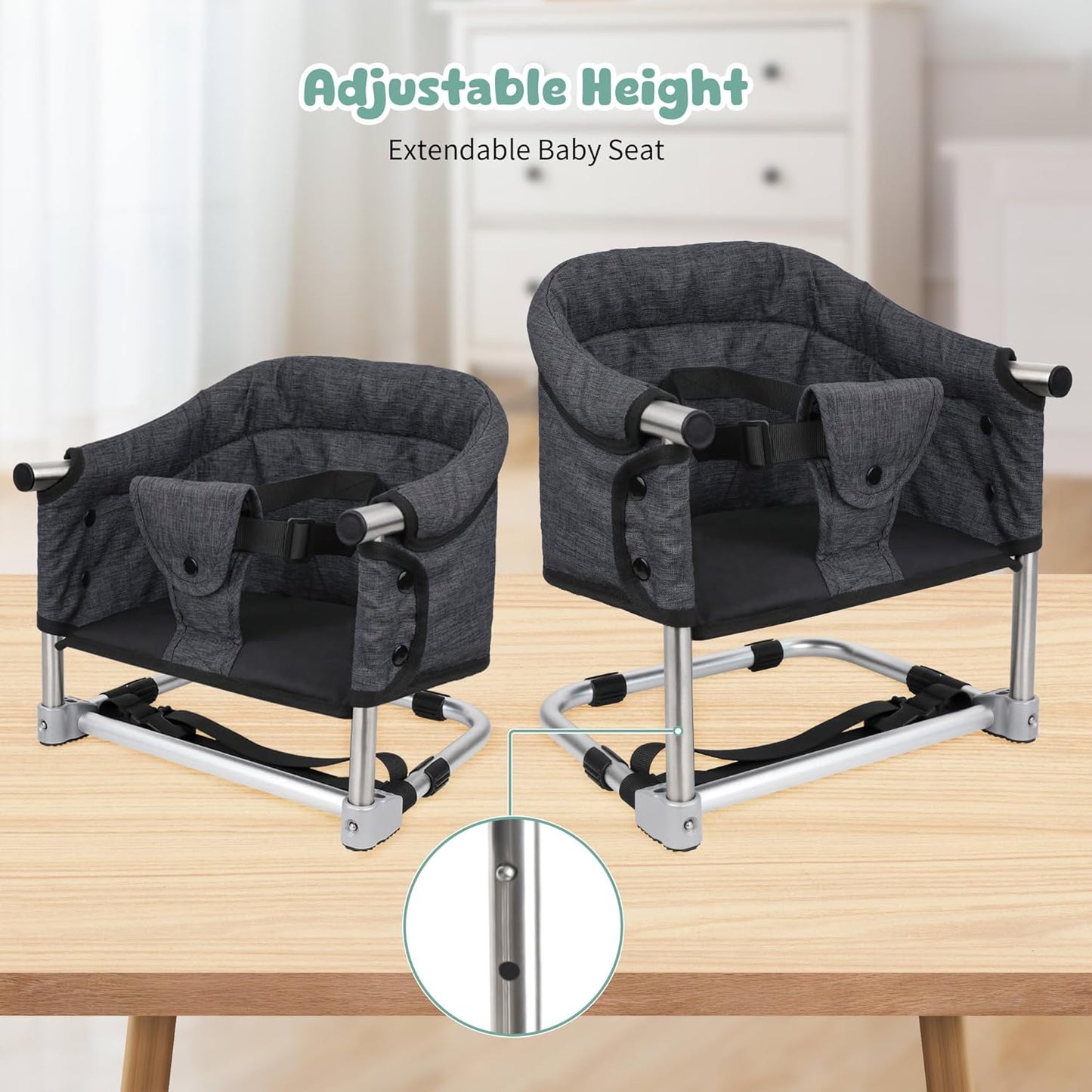 Booster Seat for Dining Table: Portable Toddler Booster Chair with Safety Buckle and Height Adjustable, Foldable Baby Feeding Chair, Kids High Chair Booster Seat for Kitchen Home Travel - Black